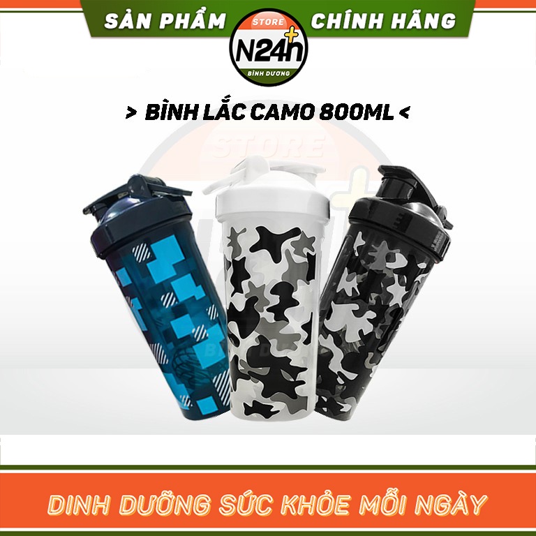 Bình Nước shaker Camo 800ml Nhựa BPA Free - An Toàn Cho Người Dùng