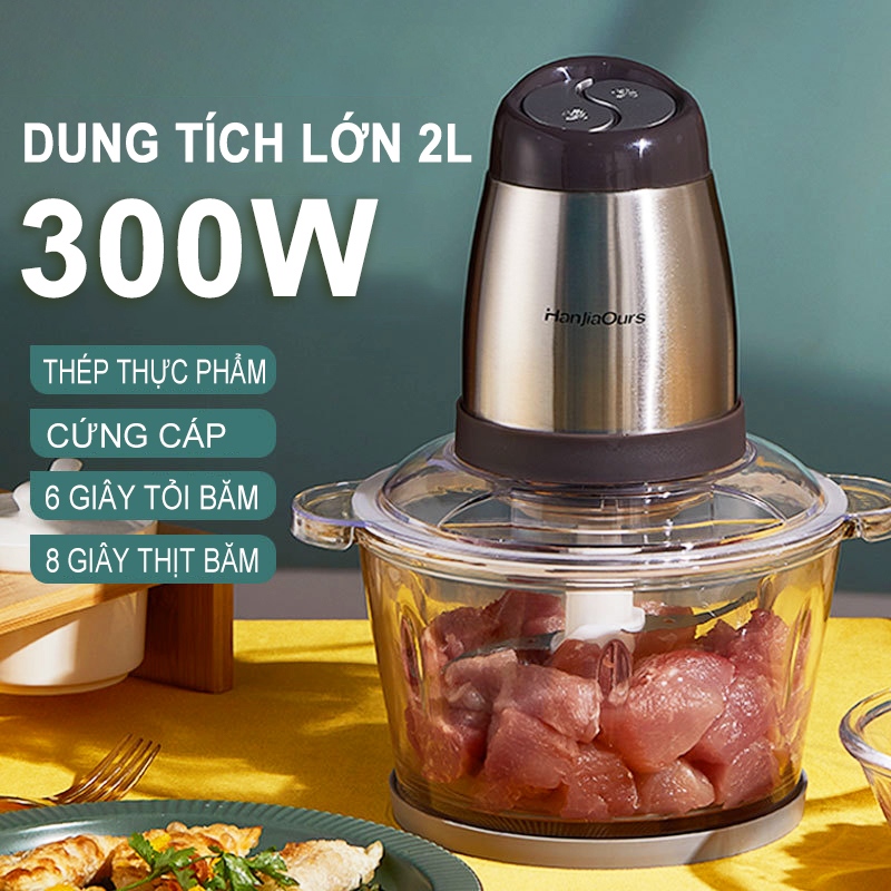 Máy xay thịt, 2L, lưỡi đôi bằng thép không gỉ, được sử dụng để trộn và cắt nhỏ BH 6 tháng