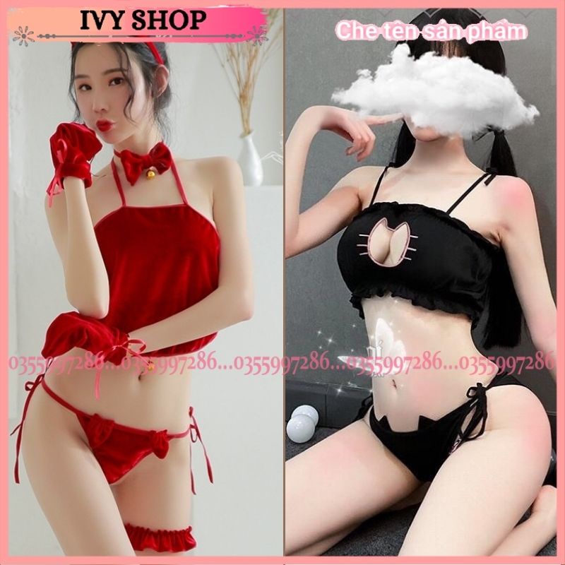 Đồ Ngủ Cosplay Mèo Sexy Miêu Nữ Mã Lolita Chip Mèo Nhung 180 - Ivyshop Fullset không tất