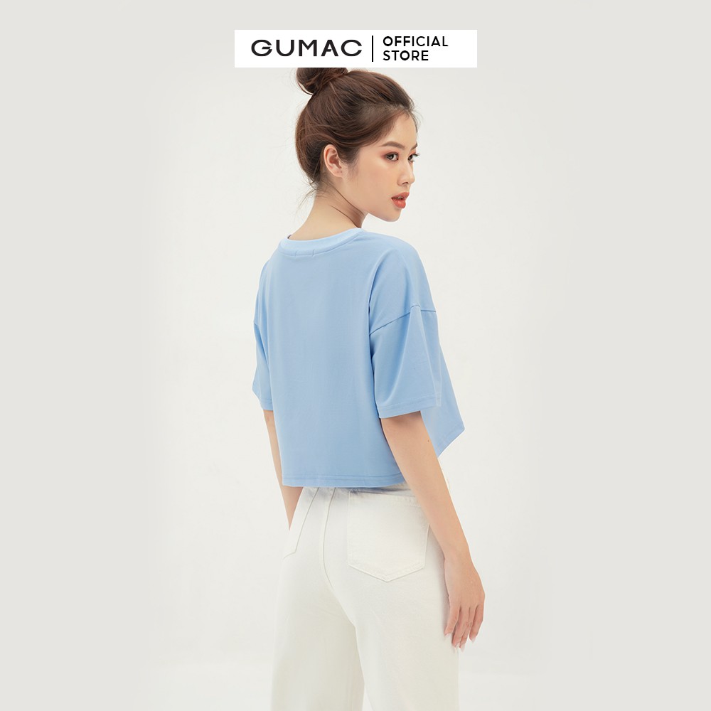 [Mã WABRGU100 giảm 15% đơn 249K tối đa 100k] Áo croptop nữ in chữ GUMAC phong cách uzzlang cá tính màu xanh ATB335 | BigBuy360 - bigbuy360.vn