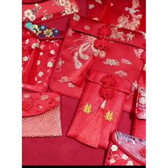 Bao Lì Xì Gấm - Ví Đựng Bằng Vải Thổ Cẩm Đỏ Phong Cách Mới Lịch sự sang trọng