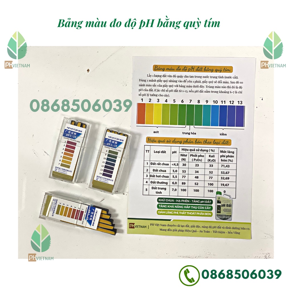 Giấy Quỳ Tím Đo Độ pH Đất Thang Đo Từ 1 - 14