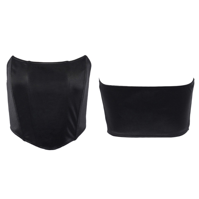 Xiangbao Áo Crop Top Không Dây Bằng Satin Màu Trơn Sáng Bóng Hở Vai Gợi Cảm Cho Nữ Und