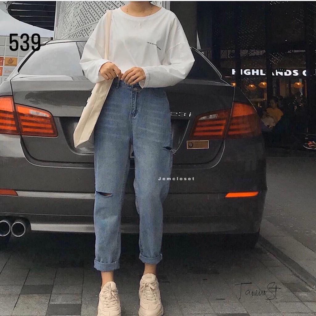 Quần baggy jean rách gối