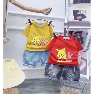 Set áo pull gấu quần bò rách cá tính cho bé trai