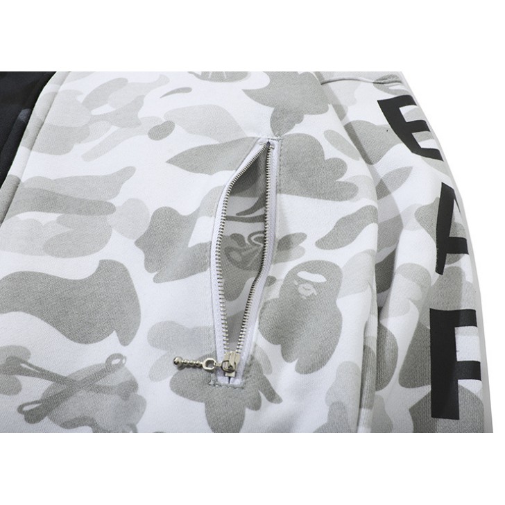 BAPE A BATHING APE Áo Khoác Hoodie Phối Khóa Kéo Họa Tiết Đầu Lâu / Cá Mập Độc Đáo