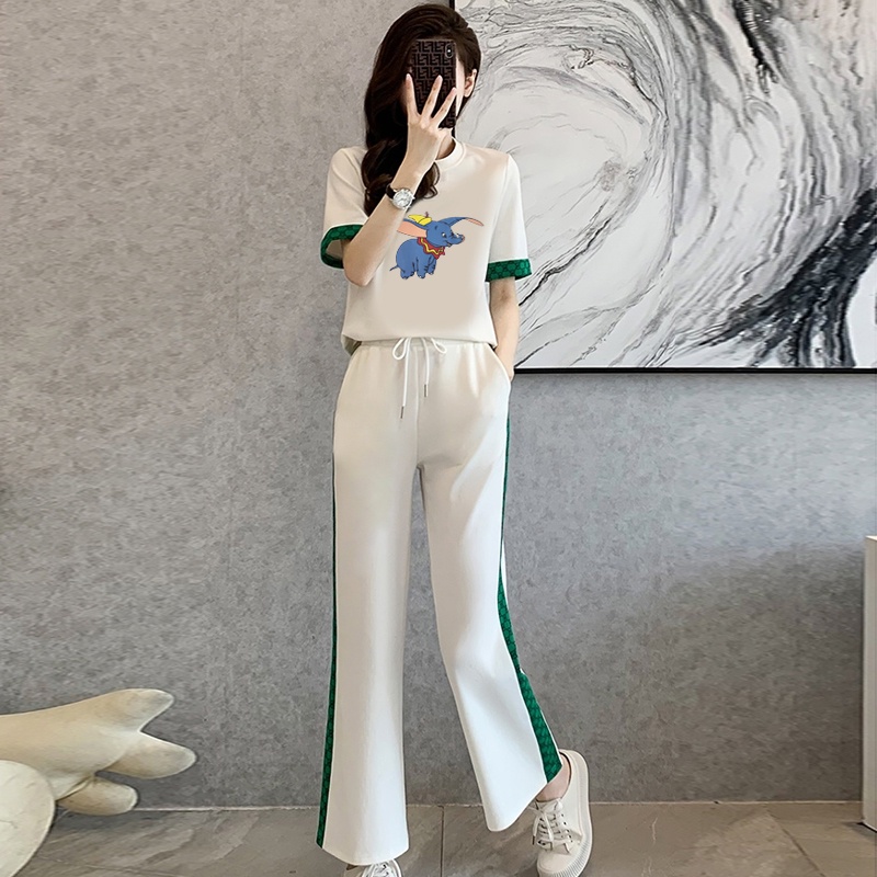 Set Áo Thun Ngắn Tay + Quần Dài Ống Rộng Thời Trang Nữ