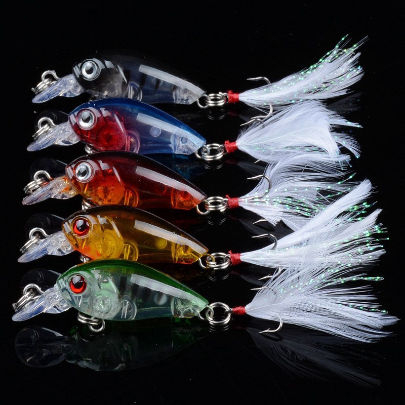 Set 5 Mồi Giả Nhử Cá 45mm/4g Kèm 10 Mồi Câu# Mồi Câu Cá Nhân Tạo 3D Bằng Nhựa Gắn Lông Vũ Độc Đáo