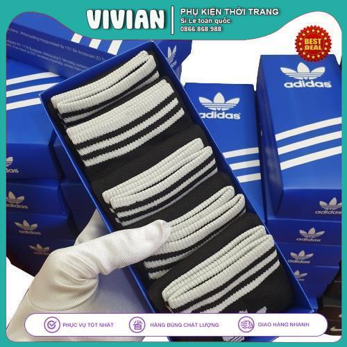 Tất Vớ ADIDAS 3 Sọc CỔ NGẮN Hộp COMBO 5 đôi dệt kim cao cấp, Chất liệu 95% Cotton, kháng khuẩn, thấm hút mồ hôi cực hiệu