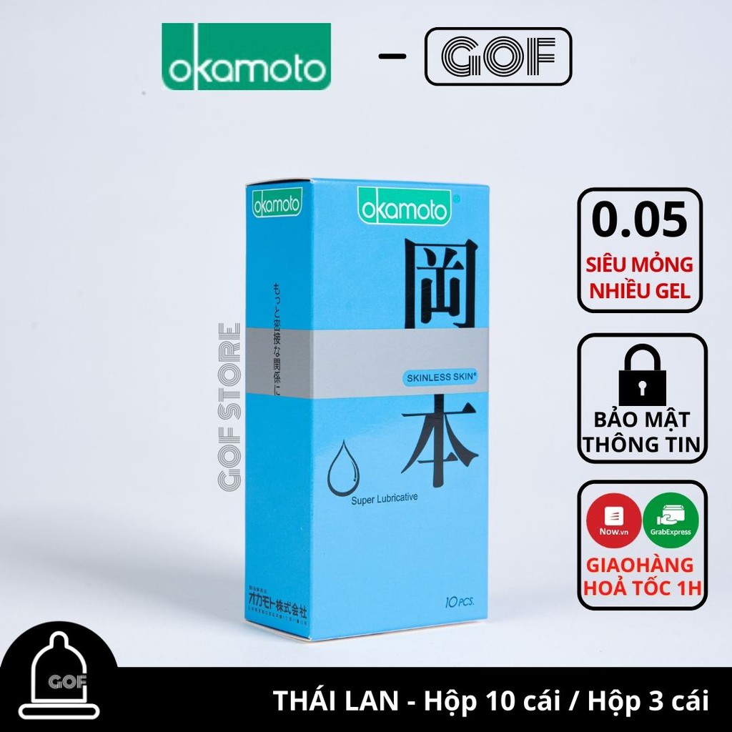 Bao cao su Okamoto bôi trơn siêu mỏng  Skinless Super Lubricated Hộp 10 cái bcs - Chính Hãng - GoF Store