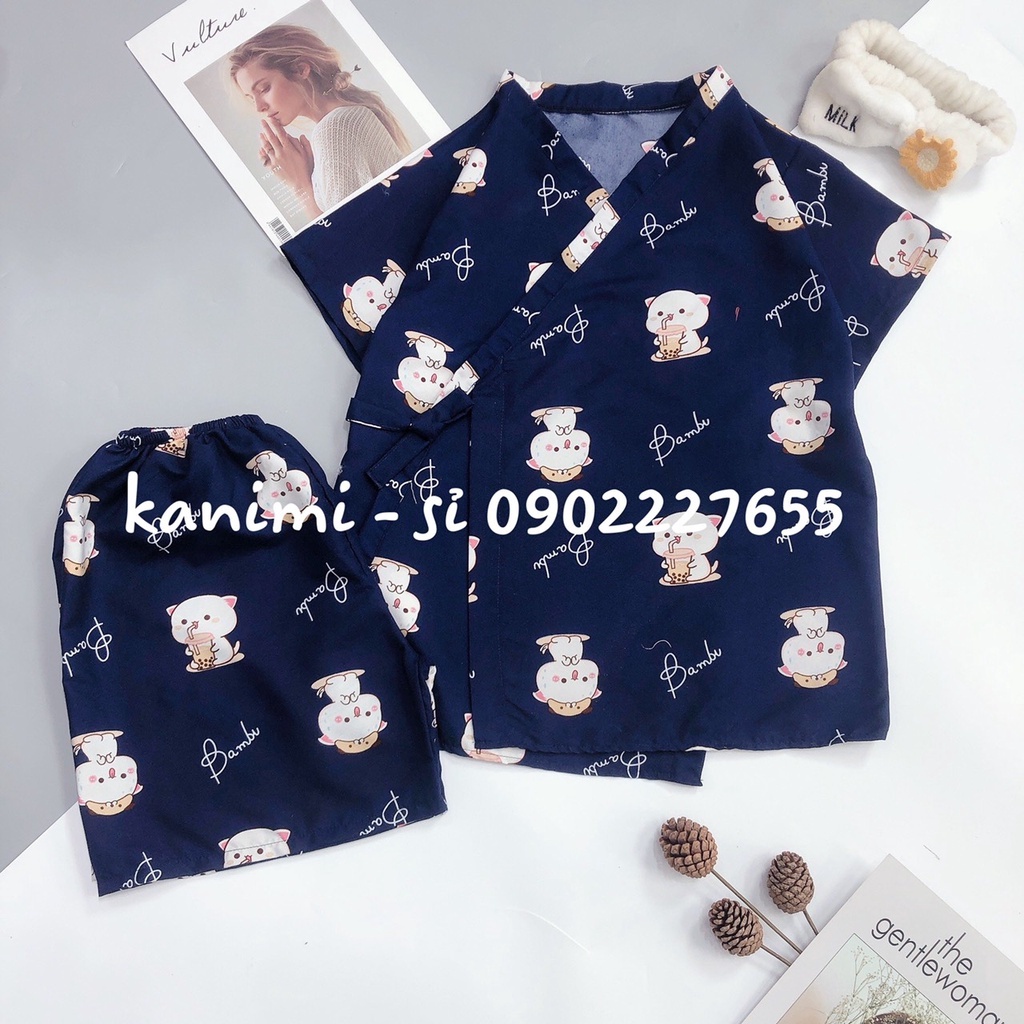 Bộ Pijama Kimono áo cộc quần lửng dễ thương chất kate Thái loại đẹp DUNO - BN01