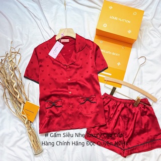 Bộ pijama đùi lụa gấm tim cao cấp Nohk