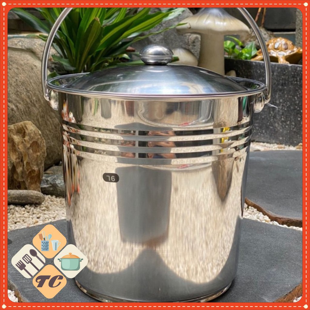 Xô inox có nắp đậy đựng nước lèo/đựng đá co quai xách kèm nắp đậy 9L/12L/15L