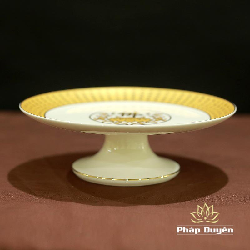 Đồ Thờ Sứ Cao Cấp Nhập Khẩu Trắng Tâm Kinh Vàng gồm Bát hương, ly nước, đĩa thờ, lọ hoa, đèn dầu...