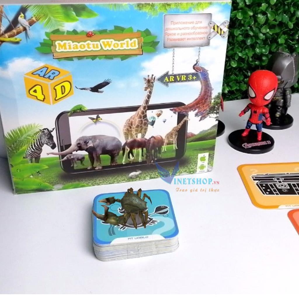 Bộ thẻ học thông minh animal 4D Miaotu world 61 thẻ chính kèm 3 thẻ phụ Gồm 15 ngôn ngữ Hàng thẻ xịn -dc3623