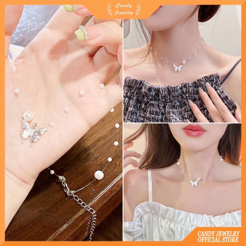 Vòng cổ nữ MANYUE phối mặt hình bướm và ngọc trai thời trang