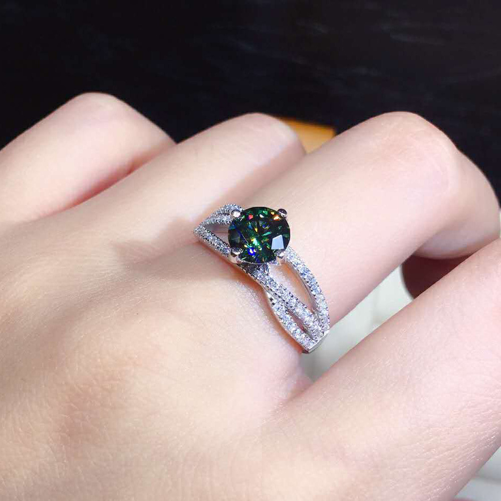 Nhẫn Bạc S925 Đính Đá Màu Xanh Lá 1 Carat Kiểu Dáng Đơn Giản