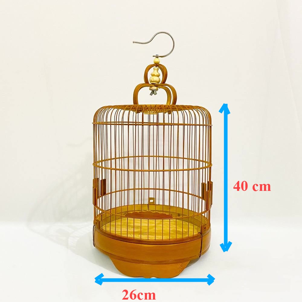 Lồng chim yến, chòe đất trơn đẹp dáng thẳng chất liệu trúc có móc đi kèm