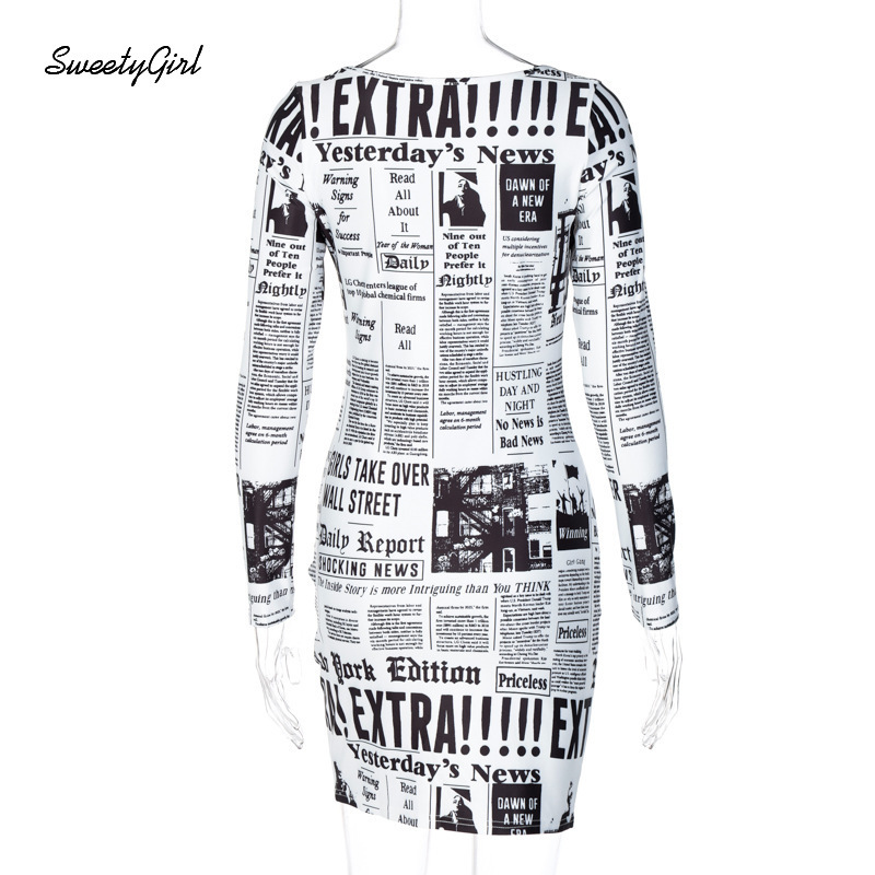 Đầm Dài Tay In Họa Tiết Tờ Báo Thời Trang Dành Cho Nữ