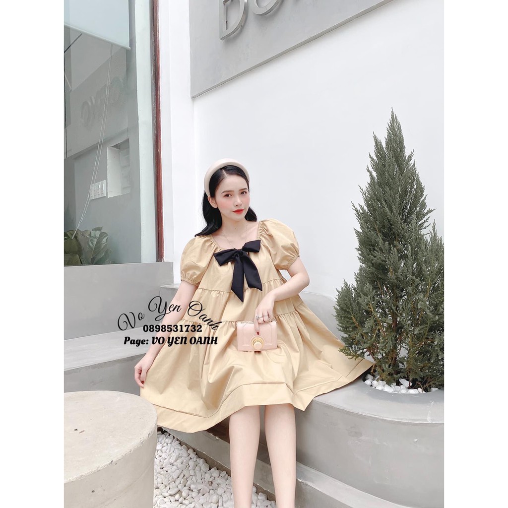 ĐẦM BABY DOLL CỔ PHỐI NƠ TAY BỒNG  Ꮯɦấȶ Ꮮɨệʊ: thô thái lụa . Có 2 màu. Size dưới 55kg vừa. Kèm hình chụp thật