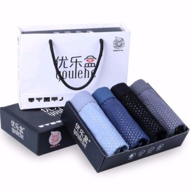 Bộ 4 Quần Lót Boxer Thông Hơi Có Túi Xách Cao Cấp