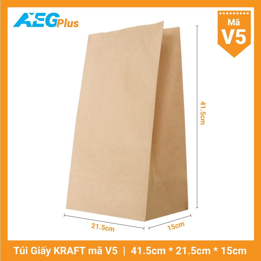 Túi đựng thực phẩm đáy vuông V5 (100 túi) - Túi giấy Kraft trơn - Túi xi măng