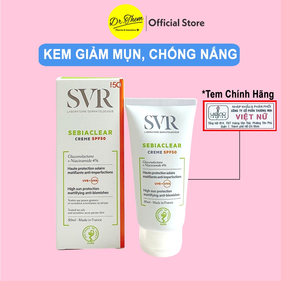 ✅[CHÍNH HÃNG] Kem Làm Giảm Mụn Và Chống Nắng SPF50 SVR SEBIACLEAR Creme SPF50 50ml, Không Gây Nhờn Da