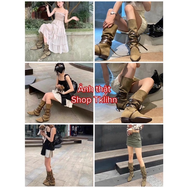 TKLIHN Giày BOOTS cao bồi phong cách Y2K HOT TREND FASHIONITA 2022