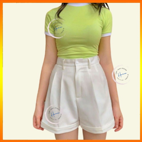 Quần Đùi Nữ Gập Gấu Ống Rộng Chất Vitex Cao Cấp Co Giãn Nhẹ Lưng Cao Hanva