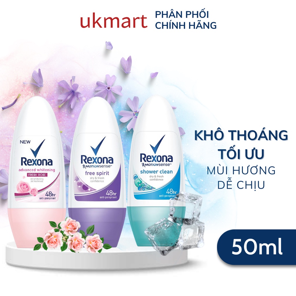 Lăn Khử Mùi Rexona Khô Thoáng Tối Ưu Dưỡng Sáng Tự Nhiên Mát Lạnh Sảng Khoái Dành Cho Nữ 50ml