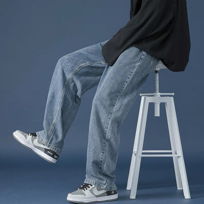 Quần Baggy Nam Ống Suông BeUshop, Jean Bò Nam Ống Rộng Bigsize Cao Cấp Dáng Đứng