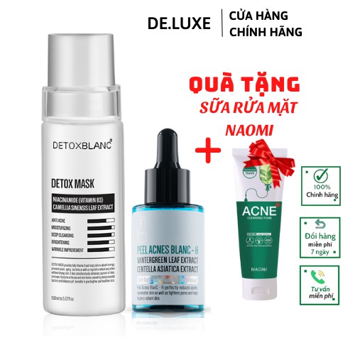 COMBO Dành Cho Da Mụn DETOX BLANC H - Mặt Nạ Sủi Bọt + Peel Lộc Đề xóa mụn thâm, dưỡng trắng da chỉ trong 7 ngày