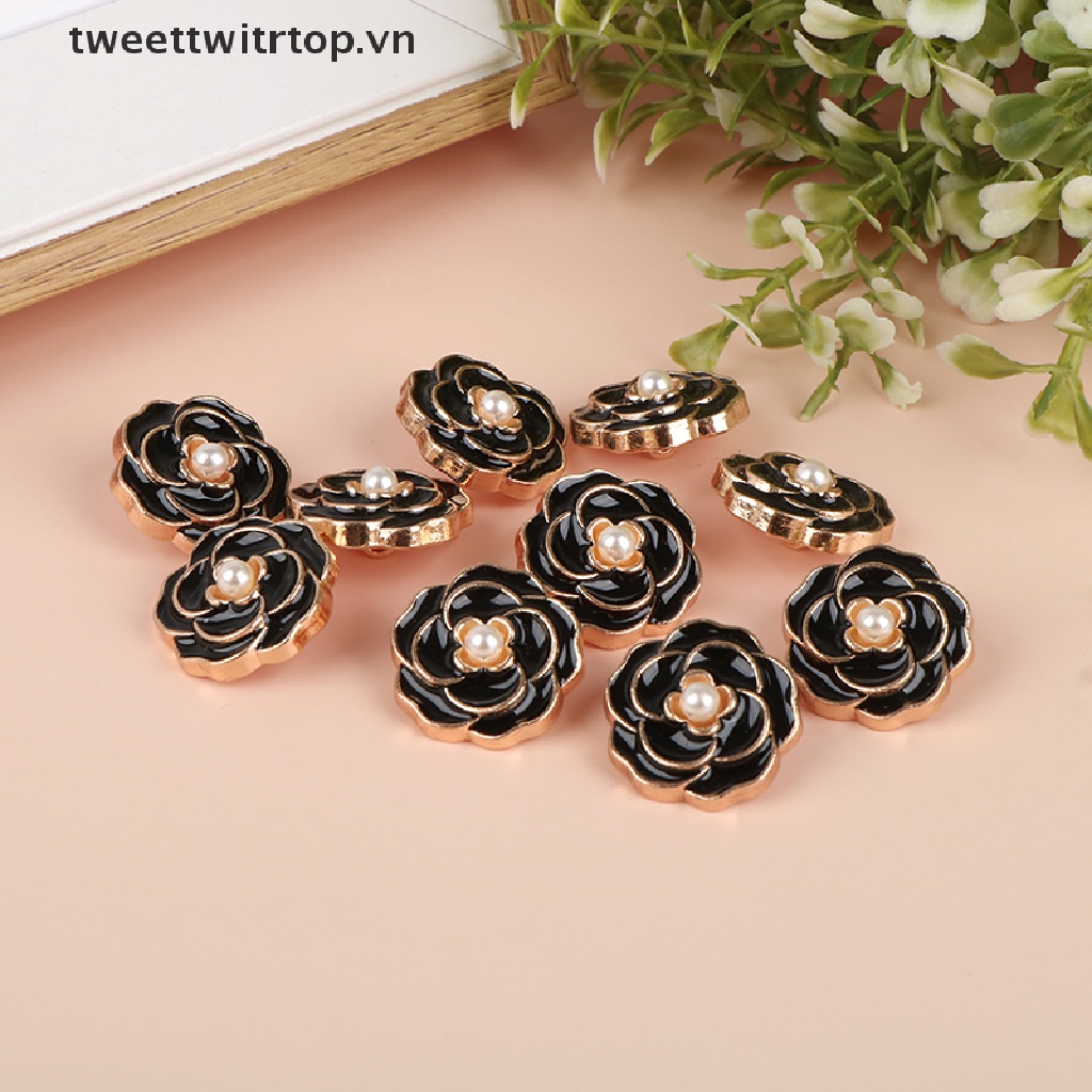 10 Nút Áo Hình Bông Hoa Đính Ngọc Trai Sang Trọng
