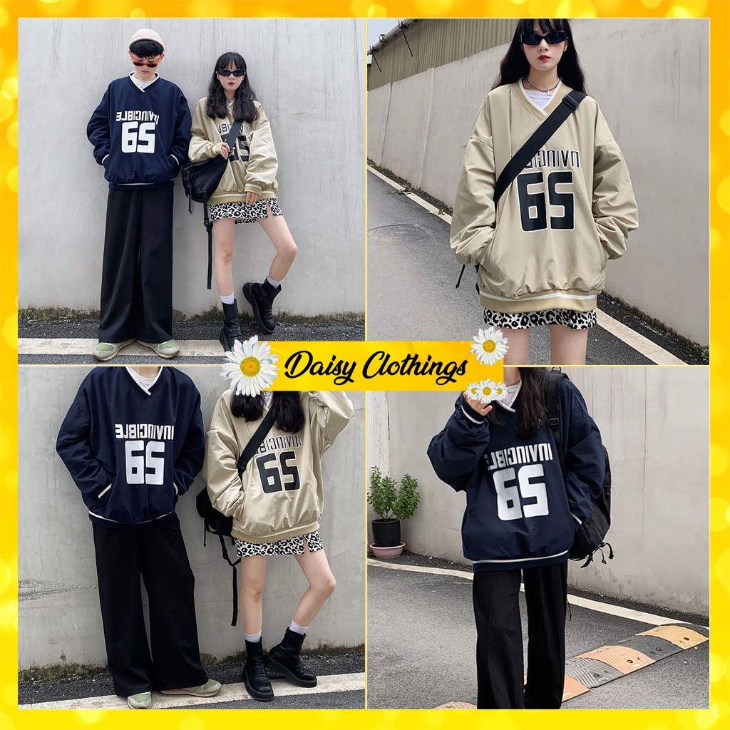 Áo Sweater Nỉ Cổ V In Số 65 Chất Dày Dặn Mềm Mịn Style Học Đường Mã 540 - Daisy Clothings