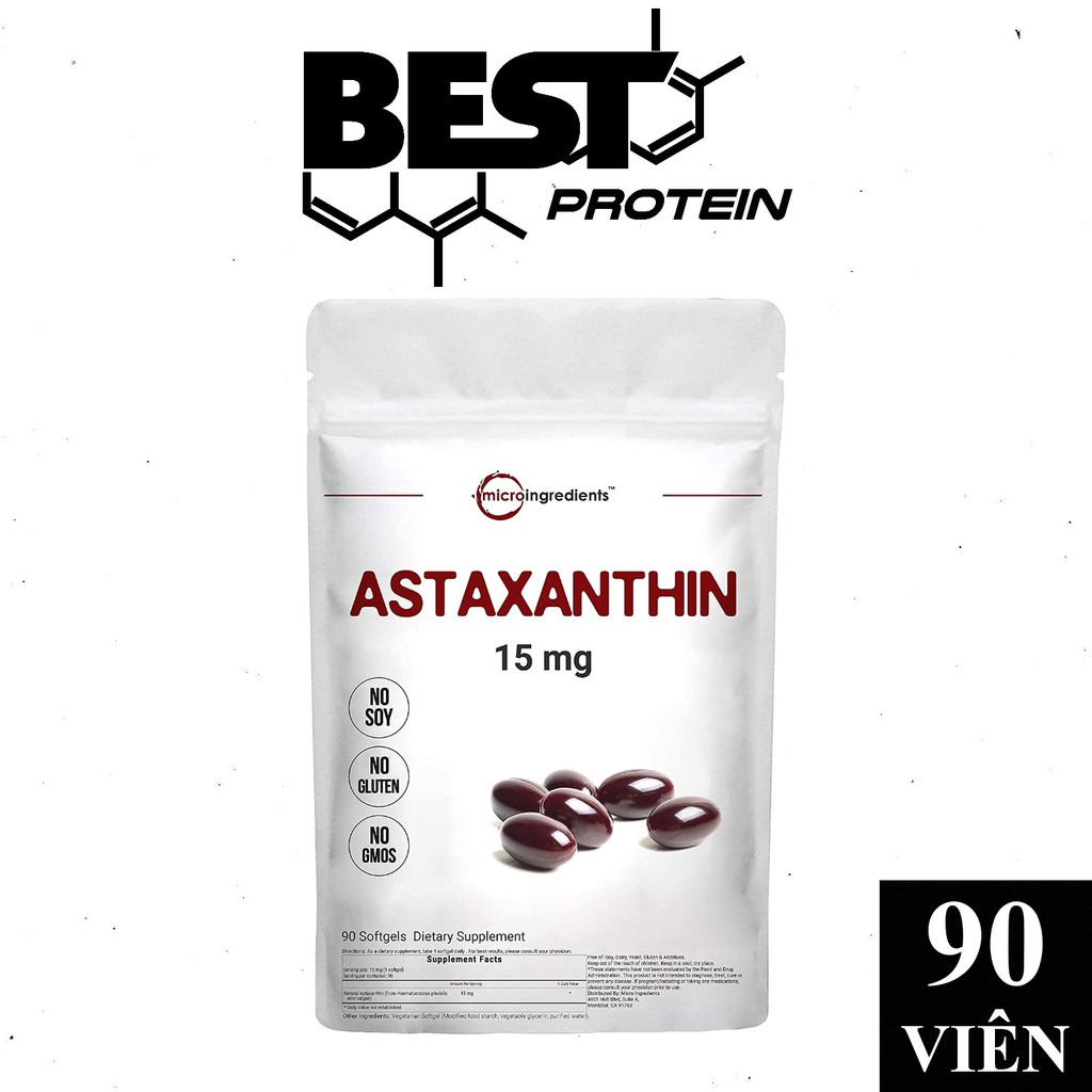 Viên Tăng Sức Đề Kháng, Chống Oxy Hóa Micro Ingredients Astaxanthin 15mg 90 Viên