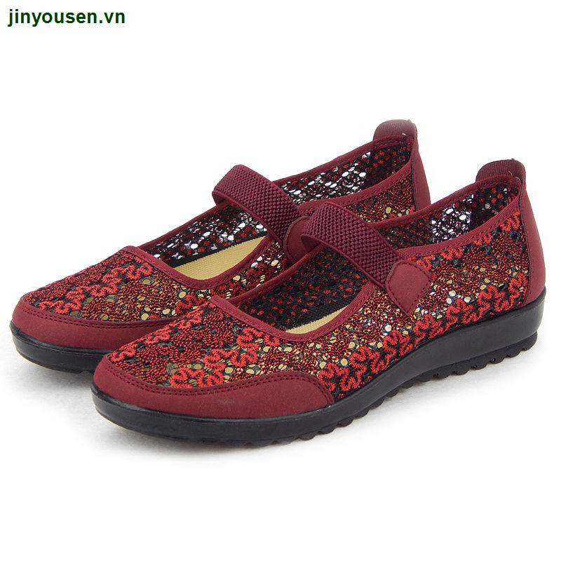 Giày Lưới Thoáng Khí Đế Bằng Chống Trượt Thời Trang Mùa Hè Cho Phụ Nữ Trung Niên