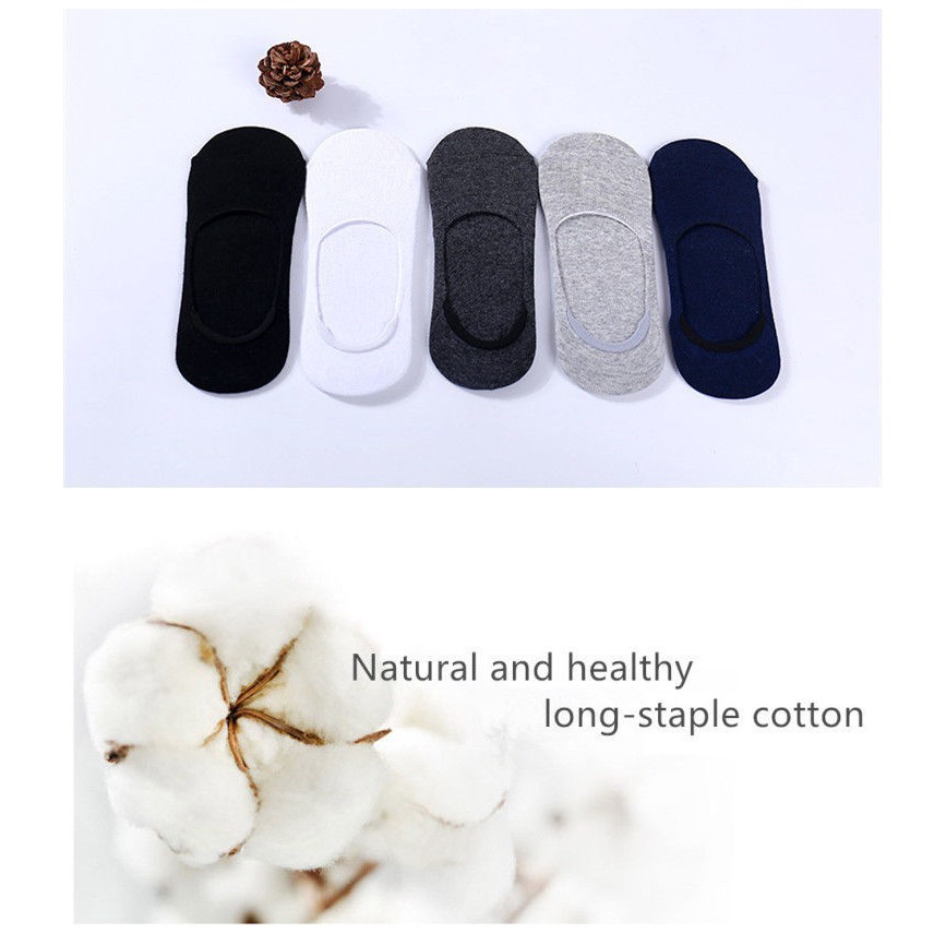 5 Pairs Men Invisible Socks,Soft Cotton Sock,Breathable Sweat absorb Anti-skid Solid Casual socks