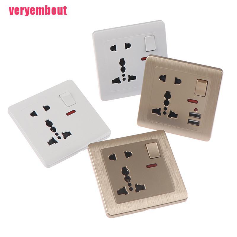 Ổ Cắm Điện Gắn Tường Đa Năng Với Công Tắc Đèn LED 5 Lỗ Cắm USB