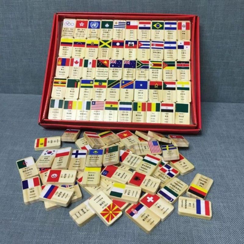 Đồ chơi gỗ thông minh miDoctor, bộ Domino lá cờ 100 quốc gia. Đồ chơi cho trẻ em, bé trai, bé gái 3 4 5 6 7 8 9 10 tuổi