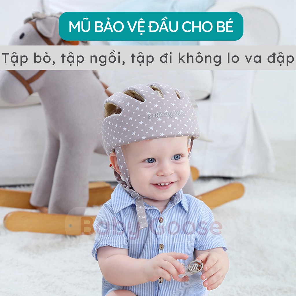 Mũ bảo vệ đầu cho bé tập bò, tập đi Songzhilong, siêu nhẹ, siêu thoáng, điều chỉnh theo vòng đầu, cho bé từ 6 tháng.