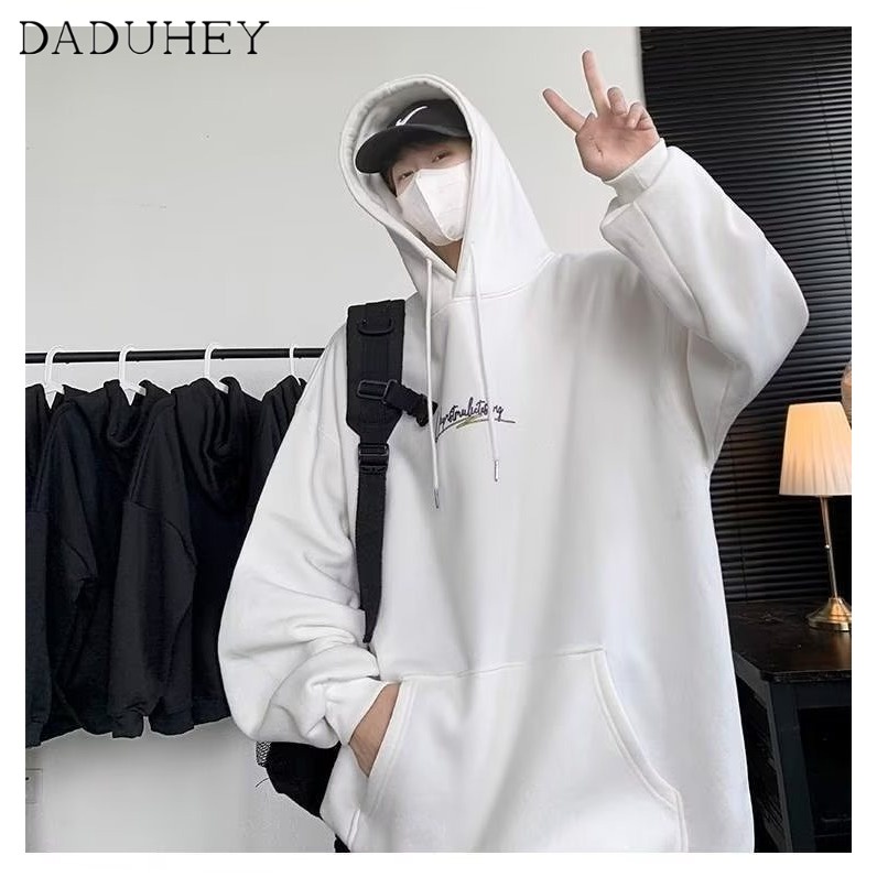 DaDuHey Men's 2022 New Autumn Ins Hong Kong Style Loose Fashion Brand Letter Printing All-Match Hoodie