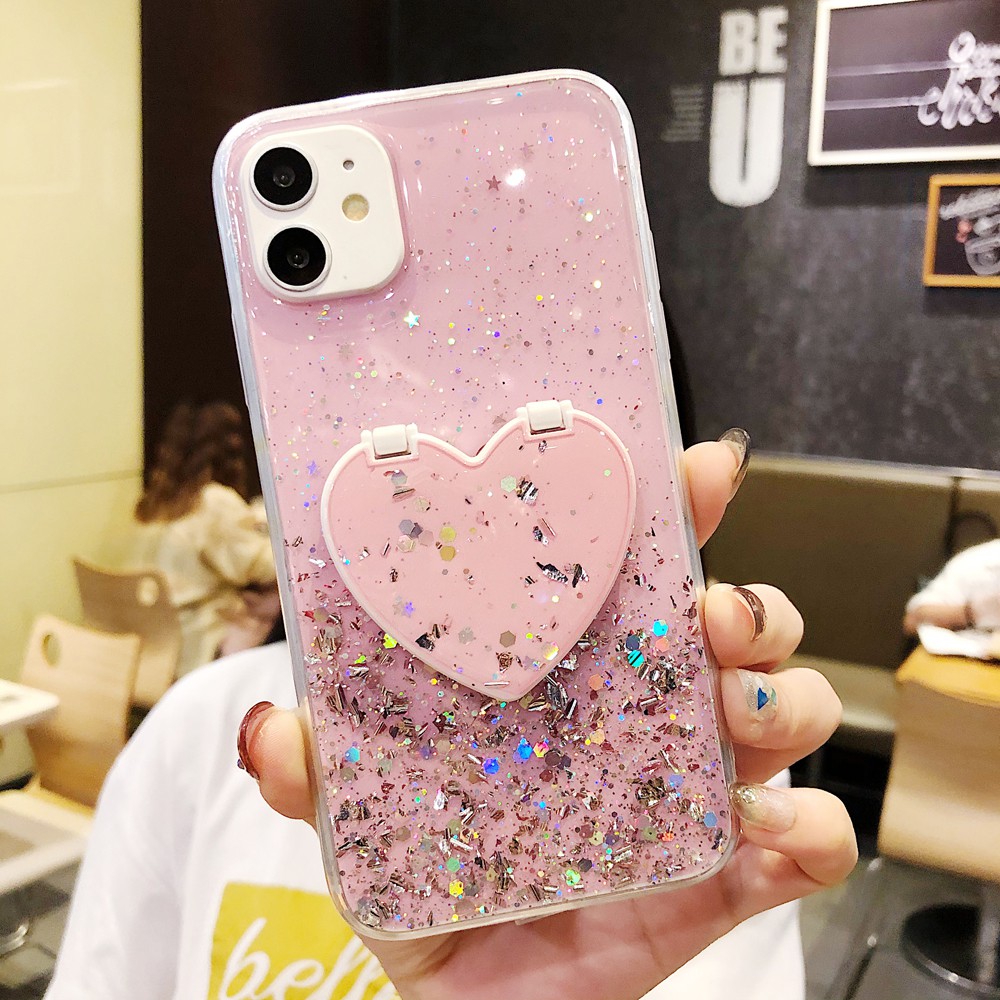 Samsung Galaxy S20 Ultra S10 S9 S8 Plus S10e S10 Lite Phone Case Cartoon Love Heart Mirror Stand Soft Full Back Cover