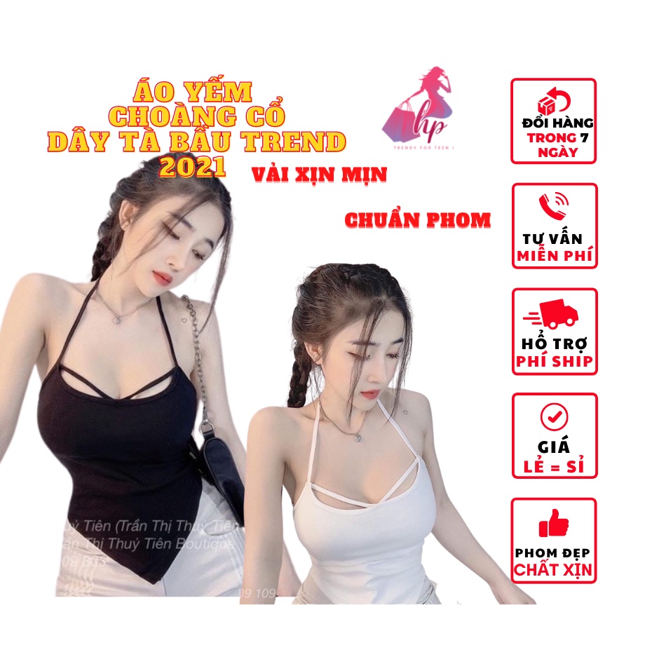 áo yếm croptop nữ ôm body tà bầu hở lưng choàng dây màu trắng đen thun xịn sexy kiểu hàn quốc thời trang 2021- A16...