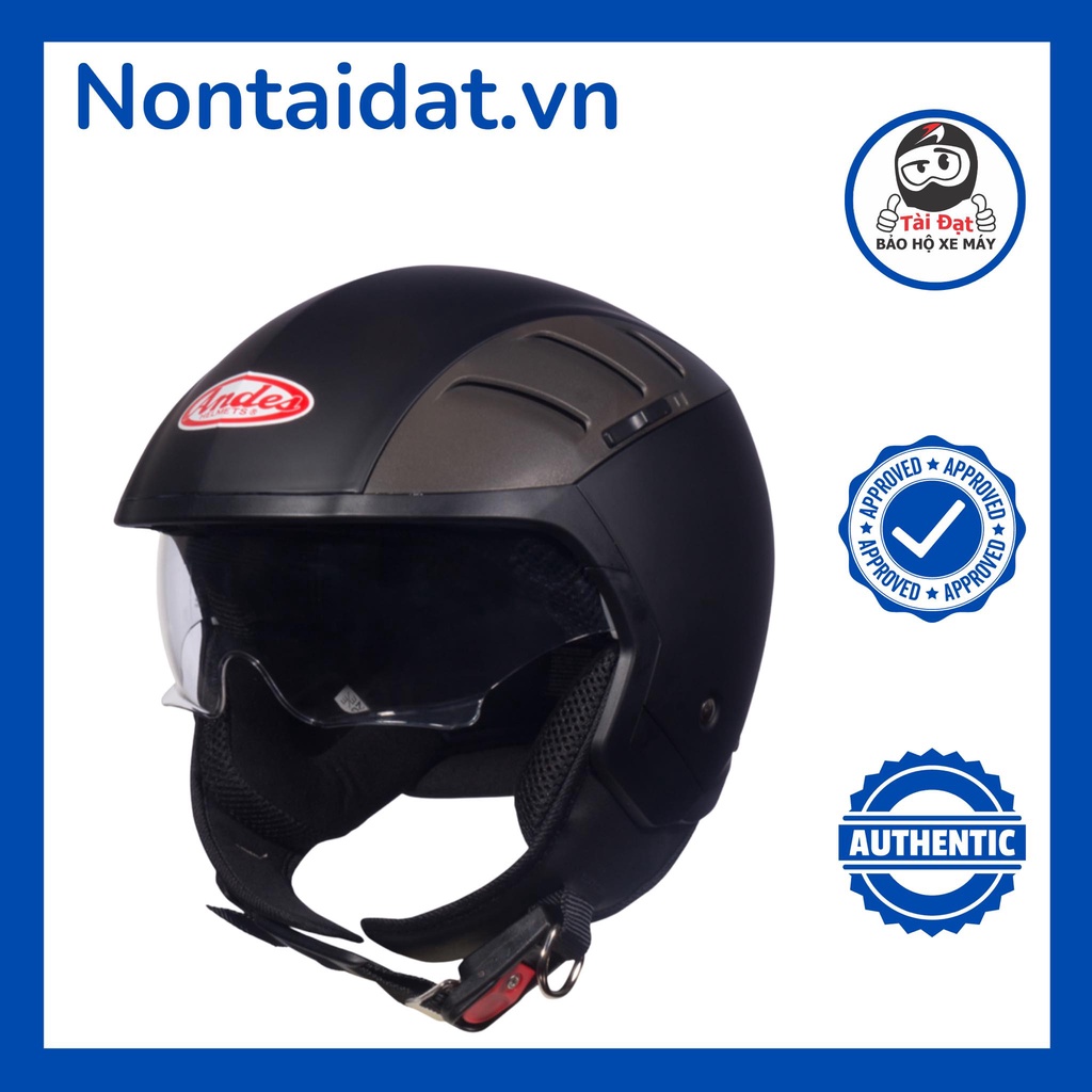 Mũ 3/4 Andes kính âm 3S219 Đen nhám