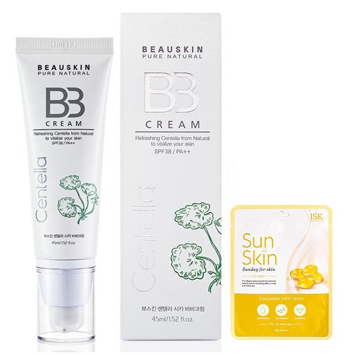 Kem nền dưỡng da BB CREAM Beauskin Cica Hàn quốc 45ml/ Hộp Và 1 mặt nạ Collagen Beauskin ISK 23ML/ gói