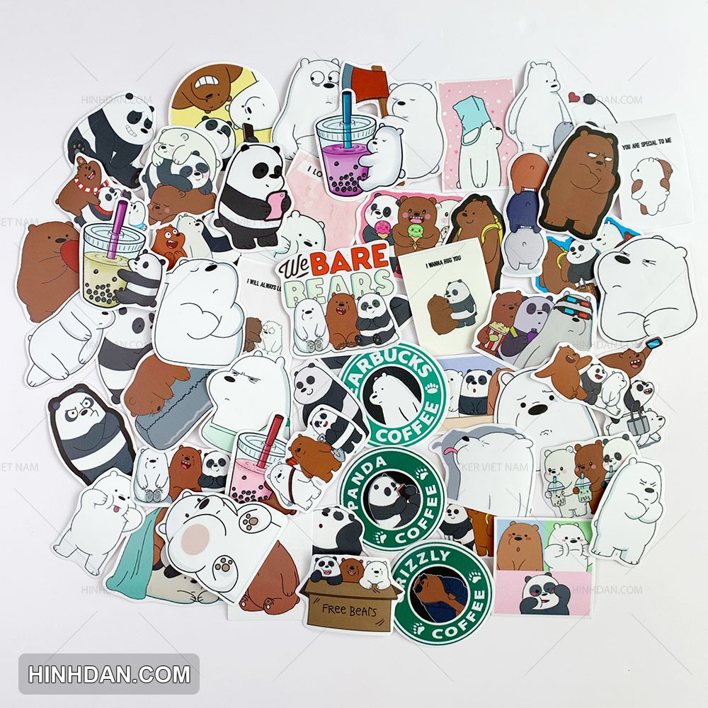 sticker WE BARE BEARS hình dán decal CHỐNG NƯỚC trang trí xe, laptop, nón bảo hiểm, tem dán đàn guitar, xe cub