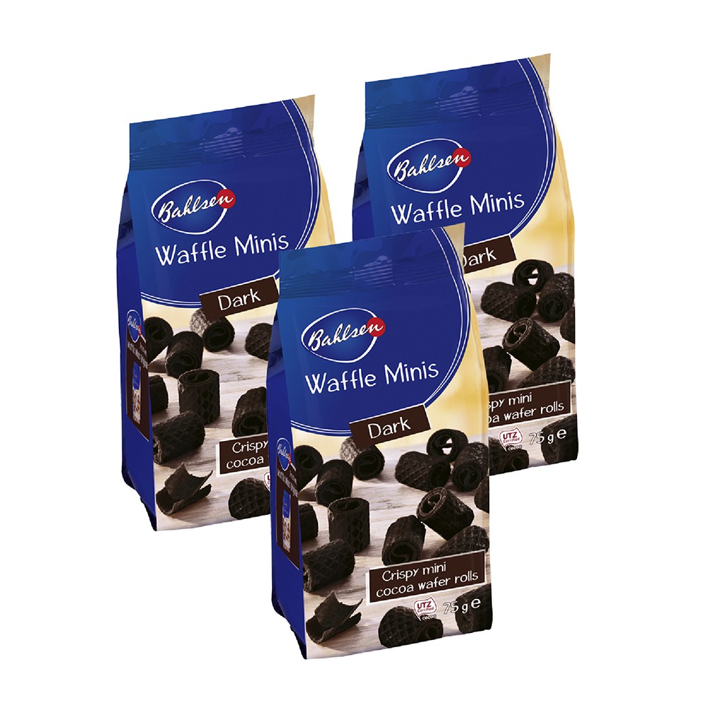 3 gói bánh xốp cuộn bơ, cacao minis Bahlsen Đức 75g, lớp xốp cuộn siêu mỏng siêu giòn