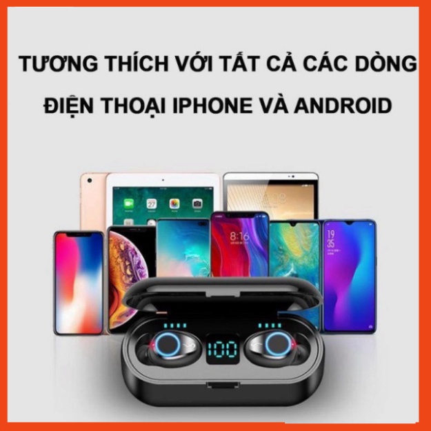 Tai Nghe Bluetooth F9/F9 Pro TWS 5.0 Bản QUỐC TẾ Không Dây Cảm Ứng Chống Nước IPX5, Chống Ồn.PKCH8886
