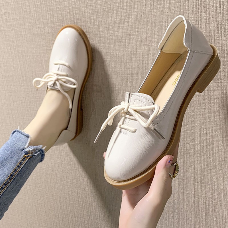 SALE ❤️ <3 Sale Hot | Trợ Giá | Giày Lười Nữ B58 Da Bóng/ Retro/ Buộc Dây/ Đế 3cm . ! . . ! ⇞ : . .. * , ₃ . ˇ < ₛ