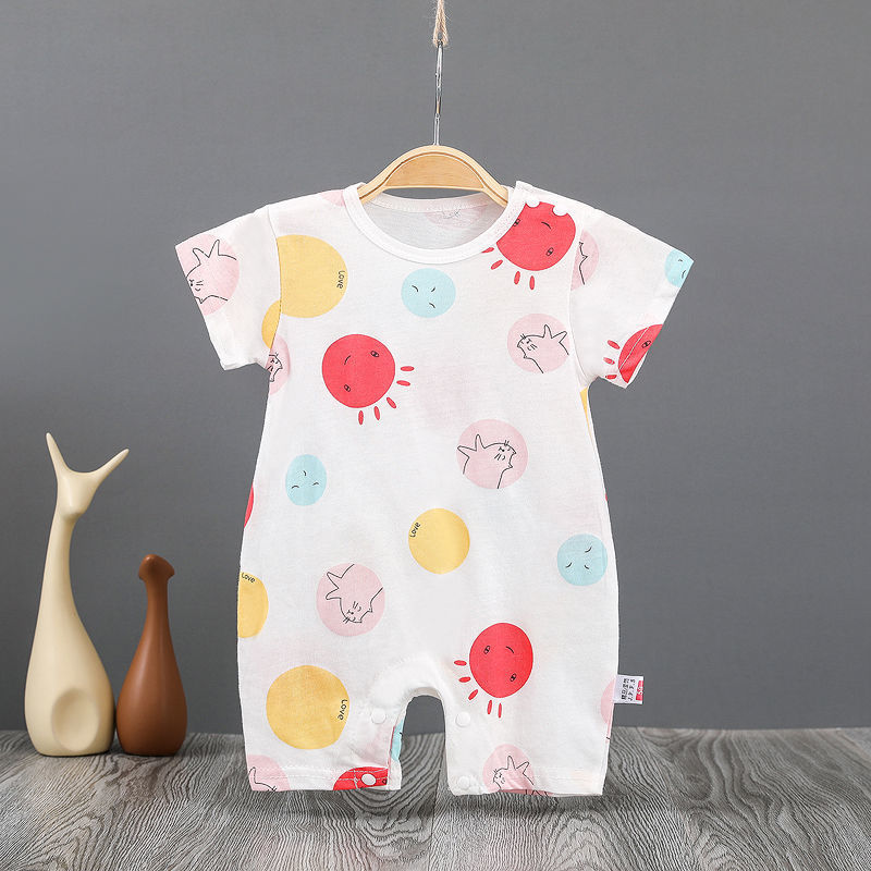 Bộ Áo Liền Quần Tay Ngắn In Họa Tiết Hoạt Hình Thời Trang Mùa Hè Cho Bé Từ 0-2 Tuổi